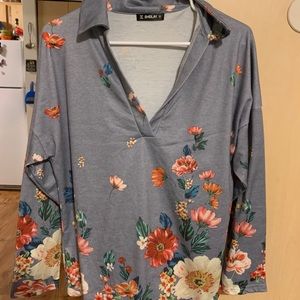 Beautiful floral V neck blouse
